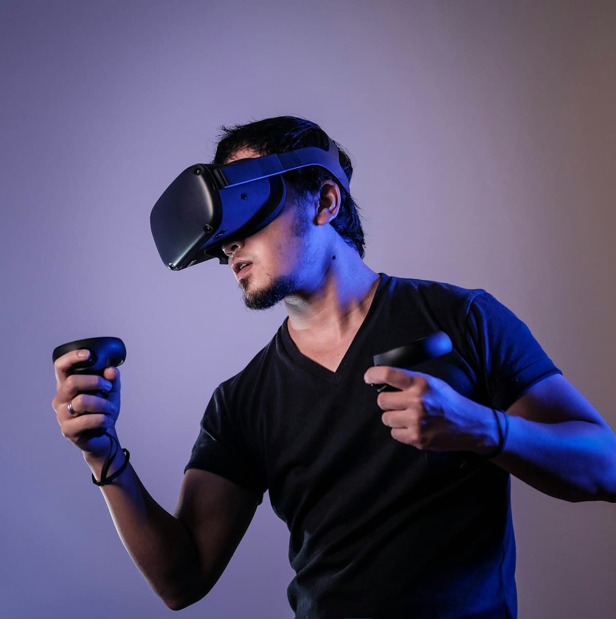 Client experiencing virtual reality travel tour