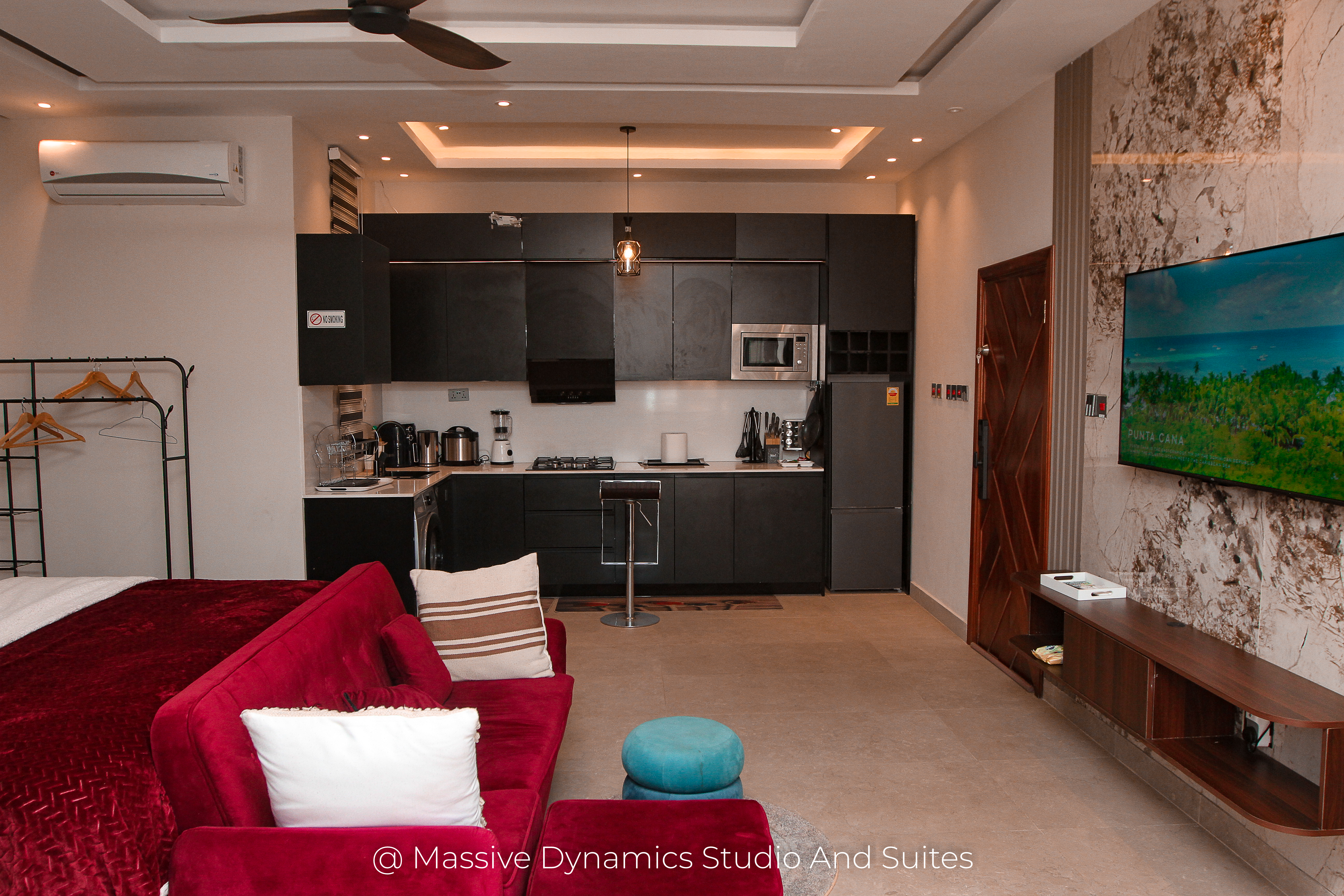 Massive dynamic studio and suite compound with shared sauna, fjord-facing deck, and self-check-in lockbox for late arrivals.